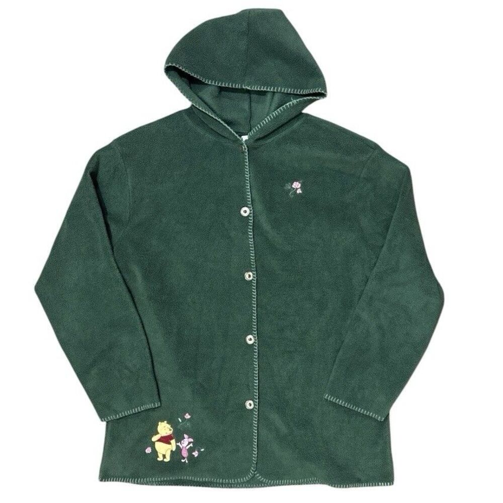 Vintage Disney Pooh Fleece Hooded Jacket Piglet Kidcore 90s Embroidered Sz L